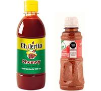 TLT FOODS Salsa Chamoy Chilerito 355 ml + Tajín en Poudre Classique Mélange de Piments, Citron et Sel 142 g - Assaisonnements mexicains doux et épicés pour fruits, salades et apéritifs