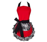 TLY Tablier Sexy en Dentelle Noire avec Poche, rétro Sexy de Cuisine pour Femmes Filles Medium Rouge