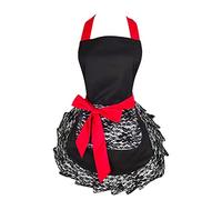 TLY Womens Plus Taille Vintage rétro Dos Nu Cravate Mignon Noir Tablier avec 2 Poches, 68,6 x 61 cm, Coton, Lace Apron, Taille M