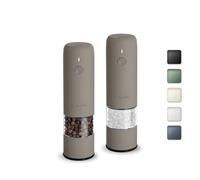 TLYSXPRO Mini Moulin à Sel et Poivre Électrique, Lot de 2, Rechargeable USB Type-C, Réglage de Mouture Extérieur, Moulin à Épices Électrique Compact avec Brosse de Nettoyage (Greige)