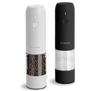 TLYSXPRO Moulin à Sel et Poivre Électrique, Ensemble de 2, Rechargeable par USB, Mouture Réglable, Moulin à Poivre Électrique avec Lumière LED, Brosse de Nettoyage, Accessoire de Cuisine, Noir & Blanc