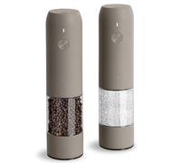 TLYSXPRO Moulin à Sel et Poivre Électrique, Ensemble de 2, Rechargeable par USB, Mouture Réglable, Moulin à Poivre Électrique avec Lumière LED, Brosse de Nettoyage, Grège