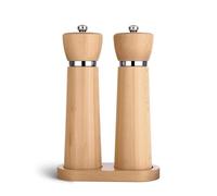 TLYSXPRO Moulin Sel et Poivre en Bois, Lot de 2 Moulins Manuels avec Mécanisme Céramique Réglable, Bois de Hêtre, Rechargeables, Hauteur 21 cm avec Socle