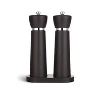 TLYSXPRO Moulin Sel et Poivre en Bois, Lot de 2 Moulins Manuels avec Mécanisme Céramique Réglable, Bois de Hêtre, Rechargeables, Hauteur 21 cm avec Socle, Chocolat