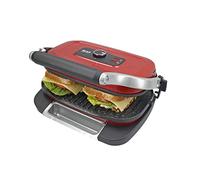 TM Electron TMPGR003RED grill électrique style rétro, chauffage rapide, revêtement antiadhésif 5 couches, contrôle de la hauteur et de la température, bac à déchets amovible, 1300 W
