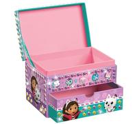 TM ESSENTIALS Gabby's Boîte à Bijoux pour Enfant en Rose, Or, Violet et Vert avec tiroir, Motifs Netflix Gabby's Dollhouse, Rangement de Bijoux pour Fille, Groß, Tissu Plastique Tissu, Pas de Pierre
