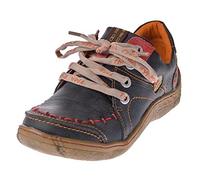 TMA Eyes 1646 Chaussures basses en cuir pour femme, Sneakers aspect usé et confortables Noir vert bleu rouge blanc à lacets,baskets - noir - noir/gris,