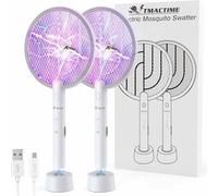 TMACTIME 2PCS Raquette Moustique Electrique, Rechargeable par USB Éclairage LED avec Batterie, 4000V Raquette Moustique Insectes, Convenant pour Maison, Chambre à Coucher, Jardin, Balcon