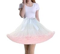 Tmade Jupe en Tulle pour Femme - Jupon de Cosplay Multicouche - Jupe Tutu pour Halloween Rock Party Festival Celebration Longueur : 40 cm - Tour de Taille : 56-100 cm(Blanc et Rose)