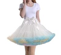Tmade Jupe en Tulle pour Femme - Jupon de Cosplay Multicouche - Jupe Tutu pour Halloween Rock Party Festival Celebration Longueur : 40 cm - Tour de Taille : 56-100 cm(Blanc Multicolore)