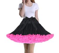 Tmade Jupe en Tulle pour Femme - Jupon de Cosplay Multicouche - Jupe Tutu pour Halloween Rock Party Festival Celebration Longueur : 40 cm - Tour de Taille : 56-100 cm(Noir et Rouge rosé)