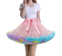 Tmade Jupe en Tulle pour Femme - Jupon de Cosplay Multicouche - Jupe Tutu pour Halloween Rock Party Festival Celebration Longueur : 40 cm - Tour de Taille : 56-100 cm(Rose Multicolore)
