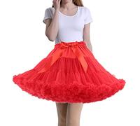 Tmade Jupe en Tulle pour Femme - Jupon de Cosplay Multicouche - Jupe Tutu pour Halloween Rock Party Festival Celebration Longueur : 40 cm - Tour de Taille : 56-100 cm(Rouge Pur)