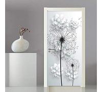 TMANQ Stickers 3D Porte Poster Fleurs Blanches De Pissenlit Créatif Papier Peint Porte Trompe l'oeil pour Chambre Salon Décoration De La Maison Stickers Muraux Imperméable Stickers Amovibles 86X200Cm