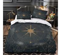 TMBKSDLLB Boussole astrale 3D Imprimé Housse de Couette 3 pièces Microfibre éclair caché Design Astrologique Vintage Drap de Couette 2 taies Entretien Facile Famille invités King（220x240cm）