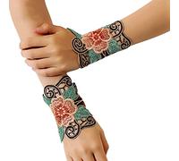 Tmboryuu Brassard ethnique floral gants creux en dentelle broderie fleur gants folkloriques couvre-poignet avec boucle de doigt couvre-poignet ethnique, Couleur rétro., taille unique