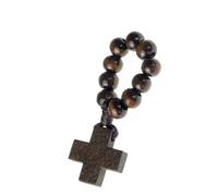 Tmboryuu Chaîne de Chapelet de Doigt en Perles de Bois Naturel fabriquée à la Main avec Le Symbole du Crucifix pour la méditation, à Usage Individuel, Perles de prière catholiques