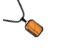 Tmboryuu Collier avec pendentif géométrique moderne en acier inoxydable pour homme avec pierres naturelles rectangulaires, accessoire pour tous les jours en acier inoxydable unisexe, taille unique