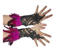 Tmboryuu Gants de mariage à plumes blanches longues pour opéras femmes bals de fin d'année accessoires de costume poignet élastique léger, rose rouge, taille unique