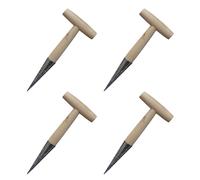 Tmboryuu Lot de 4 outils de jardinage en métal et bois avec poignée en T pour une plantation uniforme et une aération du sol Outil de semis en métal et bois polyvalent