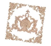 Tmboryuu Lot de 5 appliques en bois non peint sculpté à la main pour meubles, lit, porte, armoire, décoration en bois naturel