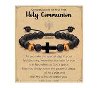 Tmboryuu Perles réglables en forme de croix pour garçons - Cadeau de baptême - Communion - Avec boîte cadeau - Cordon fait main, taille unique, Comme décrit