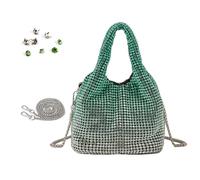 Tmboryuu Sac à main en forme de seau avec strass étincelants pour soirée, mariage, bal de fin d'année, fête, club, épaule en nylon, Changement soudain vert, One Size