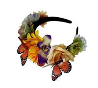 Tmboryuu Serre-tête papillon et fleur pour le jour des morts adultes adolescents Mexico Festival Accessoires Serre-tête pour carnaval rassemblement ethnique