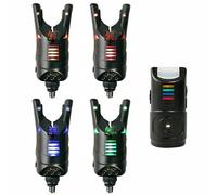 TMC Lot de 4 détecteurs de morsure sans fil pour carpe avec LED roulantes, prises jack 2,5 mm, mémoire LED 20 secondes, livré dans un étui