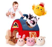 Tmefoy Montessori - Jouet sensoriel de ferme avec 6 animaux doux, hochets et miroir - Jouet éducatif pour enfants à partir de 1 à 3 ans - Cadeau de Noël et d'anniversaire