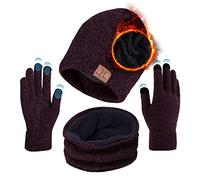 TMEOG Bonnet Homme Femme Hiver Echarpe Gants Ensemble Cache Cou Beanie Tour de Cou Gants de Écran Tactile, Bonnet Écharpe Polaire Snood Chaud Gants Tricoté pour Homme Femme(Classique_rouge)