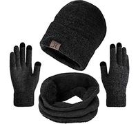 TMEOG Bonnet Homme Femme Hiver Echarpe Gants Ensemble Cache Cou Beanie Tour de Cou Gants de Écran Tactile, Bonnet Écharpe Polaire Snood Chaud Gants Tricoté pour Homme Femme(Classique_gris)