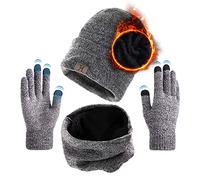 TMEOG Bonnet Homme Femme Hiver Echarpe Gants Ensemble Cache Cou Beanie Tour de Cou Gants de Écran Tactile, Bonnet Écharpe Polaire Snood Chaud Gants Tricoté pour Homme Femme(Classique_gris clair)