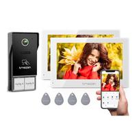 TMEZON Interphone Vidéo 2 Fils Visiophone Connecté 2 Moniteurs, 7" Ecran Couleur TFT,1080P Sonnette vidéo Vision Nocturne,Déverrouillage à Distance,RFID Carte Badges,2 familles/appartaments