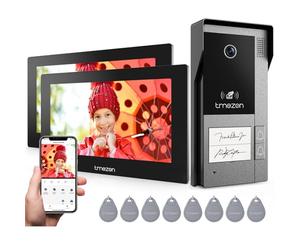 TMEZON M790 Visiophone sans Fil 2 Familles,Interphone Vidéo Connecté 2 Fils avec 2 Moniteurs Tactiles IP,Sonnette Filaire Extérieur à Vision Nocturne, Ouverture Porte par Badges/App