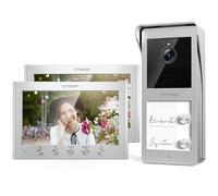 TMEZON Visiophone Connecté à 2 Fils, Kit Interphone Vidéo Filaire avec 2 Moniteurs,Ecran TFT Couleur 7’’,Platine de Rue avec Caméra,Sonnette Vidéo Extérieur,Vision Nocturne,Deux Familles/Appartements