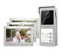 TMEZON Visiophone Connecté à 2 Fils, Kit Interphone Vidéo Filaire avec 3 Moniteurs,Ecran TFT Couleur 7’’,Platine de Rue avec Caméra,Sonnette Vidéo Extérieur,Vision Nocturne,3 Familles/Appartements