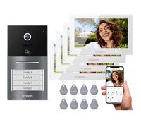 TMEZON Visiophone connecté Filaire 2 Fils Y70,Interphone Vidéo WiFi avec IP Moniteur écran Tactile,Sonnette de Caméra Vision Nocturne,APP Unlock à Distance,Badges,Detection Humaine,4 Familles
