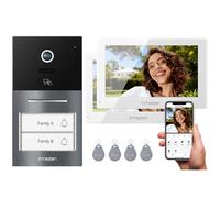 TMEZON Visiophone connecté Filaire 2 Fils Y70,Interphone Vidéo WiFi avec IP Moniteur écran Tactile,Sonnette de Caméra Vision Nocturne,APP Unlock à Distance,Badges,Detection Humaine,2 Familles