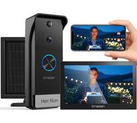 TMEZON Visiophone sans Fil avec Panneau Solaire,Kit Interphone Vidéo WiFi 1080P, Ecran Tactile Couleur 7’’, Sonnette Vidéo Extérieur,Audio Bidirectionnel,WiFi 2,4/5 GHz,PIR Détection de Humain
