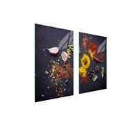 TMK ArtDeko Cache-plaque de cuisson 75 x 52 cm - 2 pièce - Protection contre les éclaboussures - Planche à découper - Épices