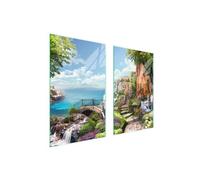 TMK ArtDeko Cache-plaque de cuisson 75 x 52 cm - 2 pièce - Protection contre les éclaboussures - Planche à découper - Paysage