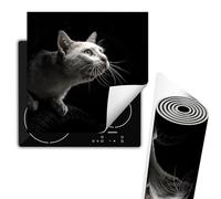 TMK ArtDeko Protege Couvre Plaque De Cuisson Deco Cuisine Tapis Protection Protecteur Induction, Tapis de protection en vinyle pour cuisinière à induction 60x52 cm, Noir Chat