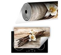 TMK ArtDeko Protege Couvre Plaque De Cuisson Deco Cuisine Tapis Protection Protecteur Induction, Tapis de protection en vinyle pour cuisinière à induction 90x52 cm, Fleur Bois