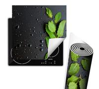 TMK ArtDeko Protege Couvre Plaque De Cuisson Deco Cuisine Tapis Protection Protecteur Induction, Tapis de protection en vinyle pour cuisinière à induction 60x52 cm, Noir Menthe