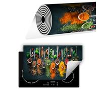 TMK ArtDeko Protege Couvre Plaque De Cuisson Deco Cuisine Tapis Protection Protecteur Induction, Tapis de protection en vinyle pour cuisinière à induction 90x52 cm, Épices Cuillère