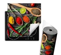 TMK ArtDeko Tapis de protection en vinyle pour cuisinière à induction 60 x 52 cm, Protège Plaque Induction Deco Cuisine Protection Pour Plan De Travail Cuisson Protégé, Bois Épices