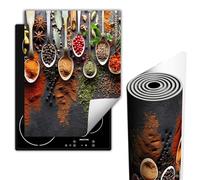 TMK ArtDeko Tapis de protection pour plaque de cuisson induction 40x52 cm, Vinyle protection plaque induction, Couvre Plaque Tapis de Cuisson à Induction, rétractable, Épices Herbes