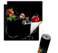 TMK ArtDeko Tapis de protection pour plaque de cuisson induction 50x52 cm, Vinyle protection plaque induction, Couvre Plaque Tapis de Cuisson à Induction, rétractable, Noir Légumes