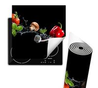 TMK ArtDeko Tapis de protection pour plaque de cuisson induction 60x52 cm, Vinyle protection plaque induction, Couvre Plaque Tapis de Cuisson à Induction, rétractable, Noir Légumes